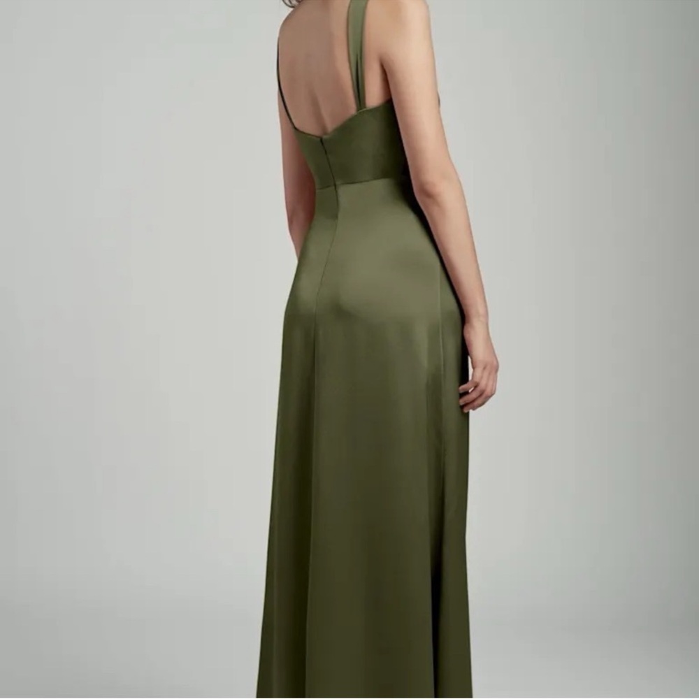 NWT JENNY YOO Gina Dress Luxe Satin In Olive Women’s Size 16 6417 - Picture 3 of 11
